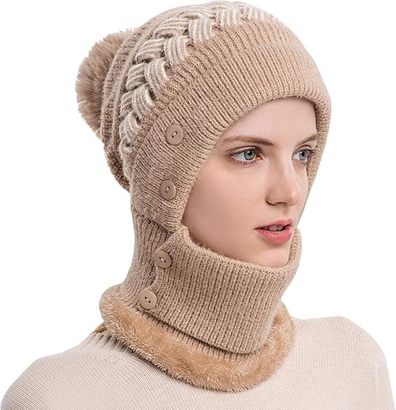 Hatt Skjerf Sett, Vinterhatt Sett, Skjerf og Hatt Sett for Kvinner, Skjerf Hatt og Maske Sett for Kvinner