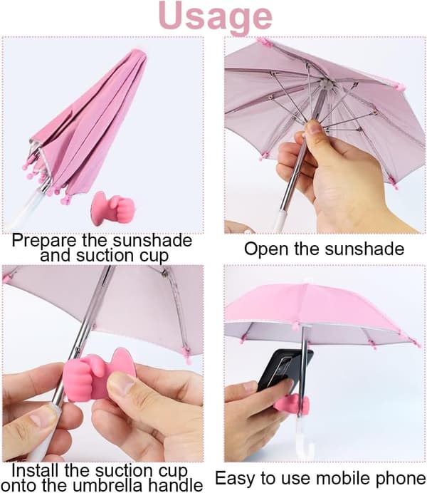 Rosa Bærbart Paraply - Mini Paraply med Sugekopp, Solparaply, UV-beskyttelse og Regnbeskyttelse.