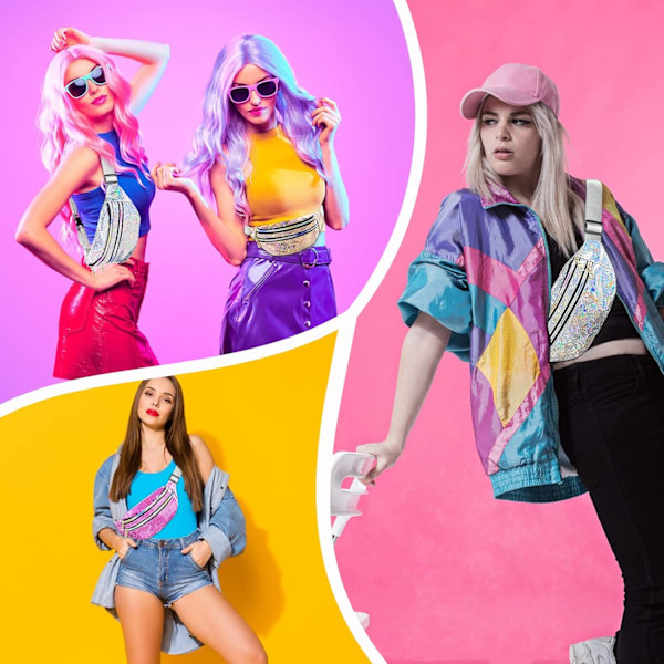 Holografisk Bumbag Mode PU Läder Midjeväska Vattentät Neon Fanny Pack för Resor Löpning Vandring silver