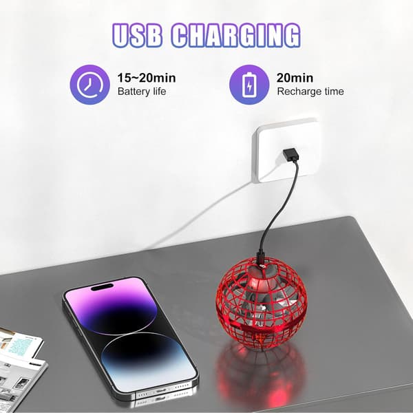 Flygande Boll Orb Leksaker Hover Ball Pro Flygande Spinner Leksak UFO RGB Cool Stuff Globe Magic Boomerang Handkontroll Mini Drönare (Röd)