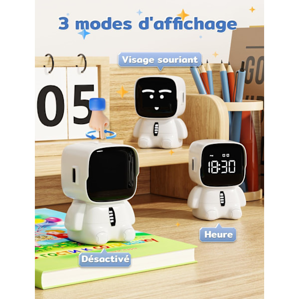Digital väckarklocka för barn, morgonväckarklocka med 2 alarm/12/24 timmar/Snooze/Timer, 5 alarmmusik, justerbart ljud, USB-port