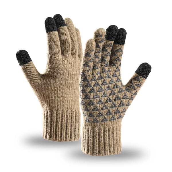 Varme vinterhandsker, lette termiske touch screen-handsker, skridsikre vinterhandsker med godt greb, blødt strikket for, elastisk strikket materiale Khaki