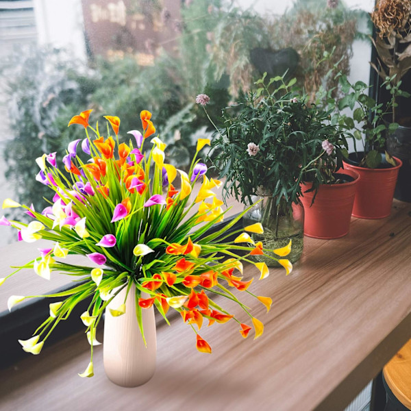 5 st Konstgjorda Blommor, UV-Resistenta Plastblommor i Siden, Falska Konstgjorda Växter Calla Lilja Inomhus och Utomhus Buskar Hängande