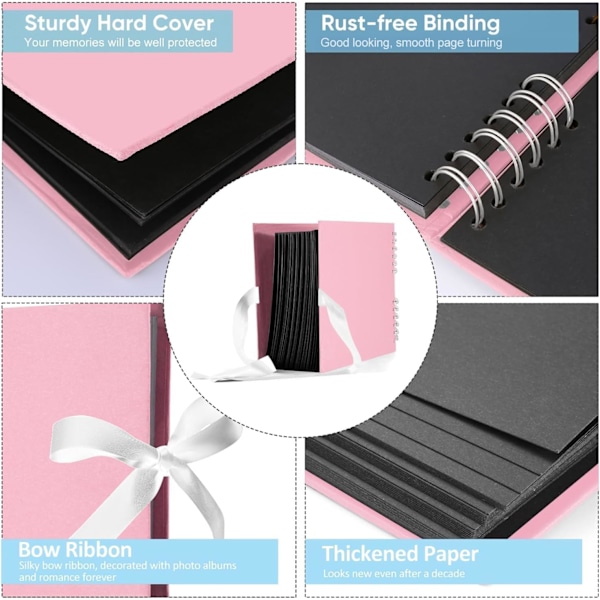 Fotoalbum 80 Sidor Vit Scrapbooking Album 29,5 X 21Cm Scrapbooking Bok Med 6 Metalliska Pennor, För 240 Foton Rosa