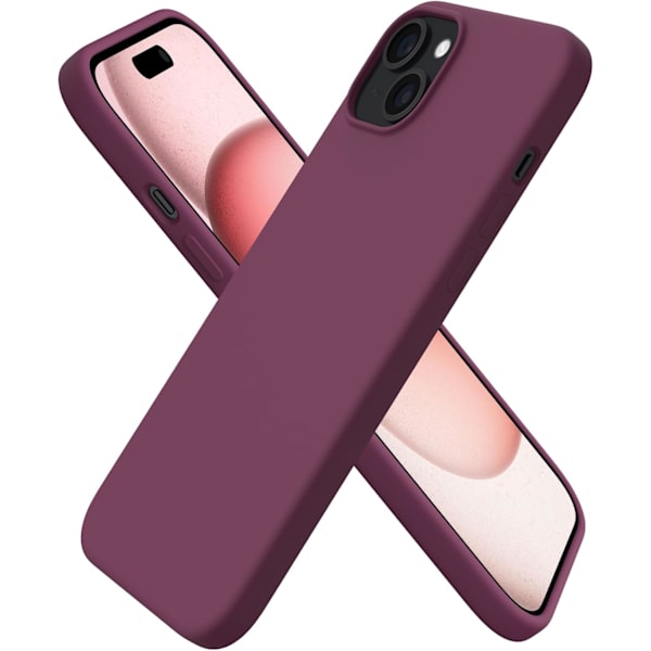 iPhone 15 Plus Skal 6.7\", Tunt Flytande Silikon 3 Lager Fullt Täckande Mjuk Gel Gummi 15 Plus iPhone Skal 6.7 tum - Vinröd
