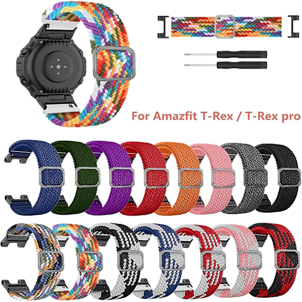 Smartwatchband, Kompatibel med Amazfit T-rex/ T-rex Pro  Justerbar Nylonflätad Elastisk Armband