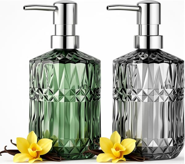 2-delt sæbedispenser sæt i glas til køkken, 400 ml, genopfyldelig badeværelsessæbedispenser, velegnet til opvaskemiddel, shampoo og lotion
