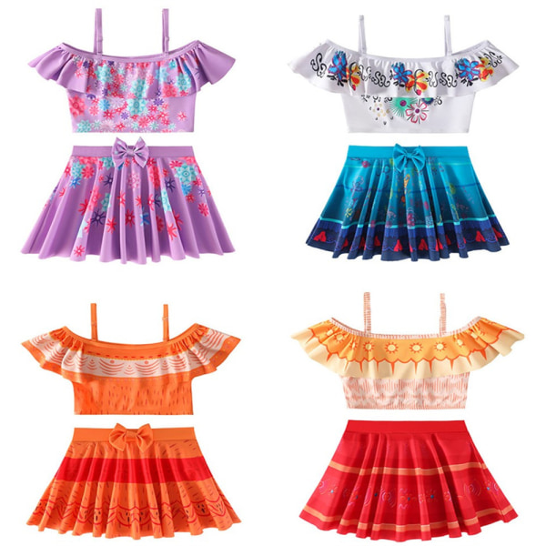 Barnsnövit prinsessan Aurora Ariel Girls Set Baddräkt Bikini Baddräkt Rapunzel Swim Skirt A+ Swim Cap 110