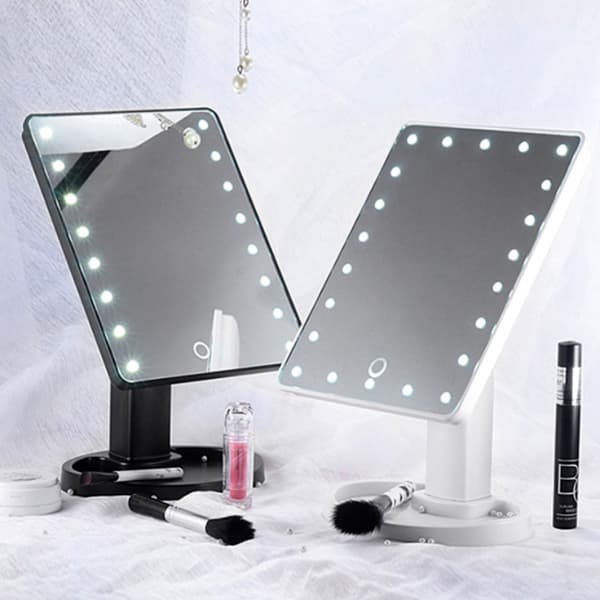 Makeup Spejl med Lys 22 LED Lys Justerbar Dæmpning Touch Sensor, Dobbelt Strømforsyning, 180° Rotation