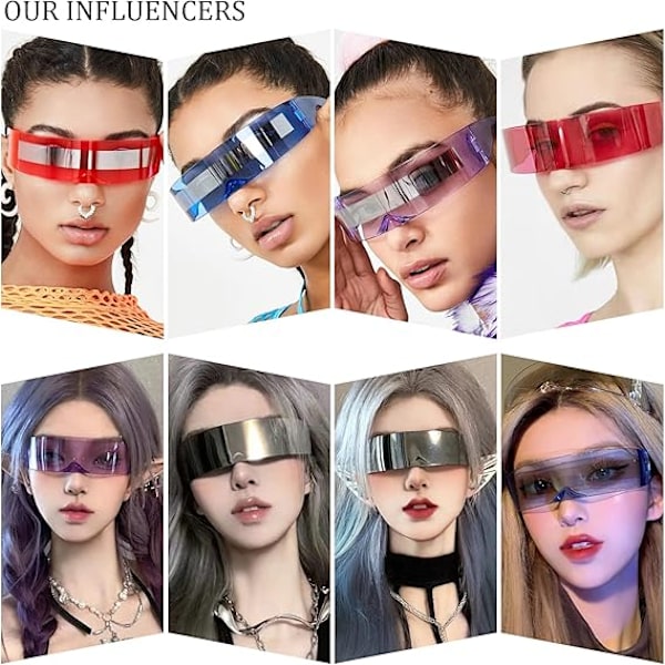 Futuristiska Solglasögon Y2K Space Cyclops Omslutande Glasögon Bågfri Genomskinlig Spegellins White Mercury