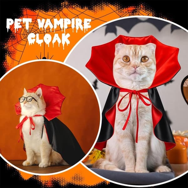 Kæledyr Halloween Kostume, Vampyrkappe til Katte, Halloween Outfit til Katte, Størrelse M