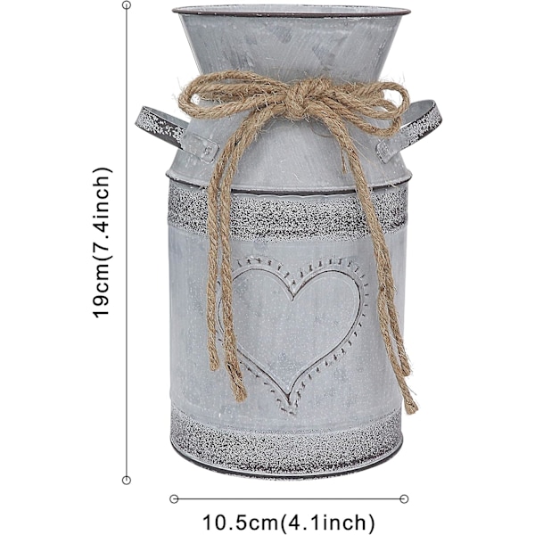 Metal Shabby Chic -kukkakruunu Maalaismainen Jug-maljakko Vintage Harmaa Maljakko Rakkausmuotoilulla Olohuoneen Työpöydän Koristeluun - 7.5\" H