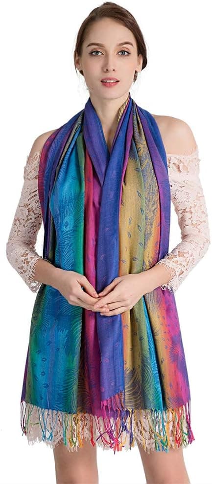Farverige blomster Jacquard bomuldspashmina Dame Wrap Sjal kvaster Tørklæder