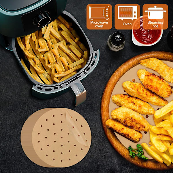 100 ark 8\" perforeret bagepapir til airfryer, dampkoger, non-stick bagepapir