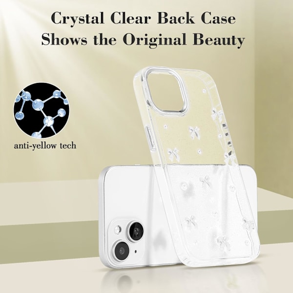 Etui til iPhone 15, Bling Glitter 3D Sløjfe Telefon Etui Sødt Glitrende Krystalklart Slankt Blødt Holdbart Beskyttelsescover White iPhone 15