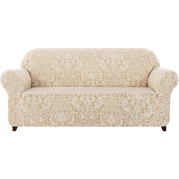 Damast Sofföverdrag Stretch Överdrag (2-sits, Khaki)