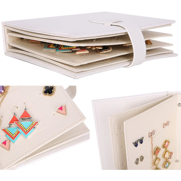 Øreringe Bog Organizer, Bærbar Øreringeholder Etui med Foldbart Bogdesign white