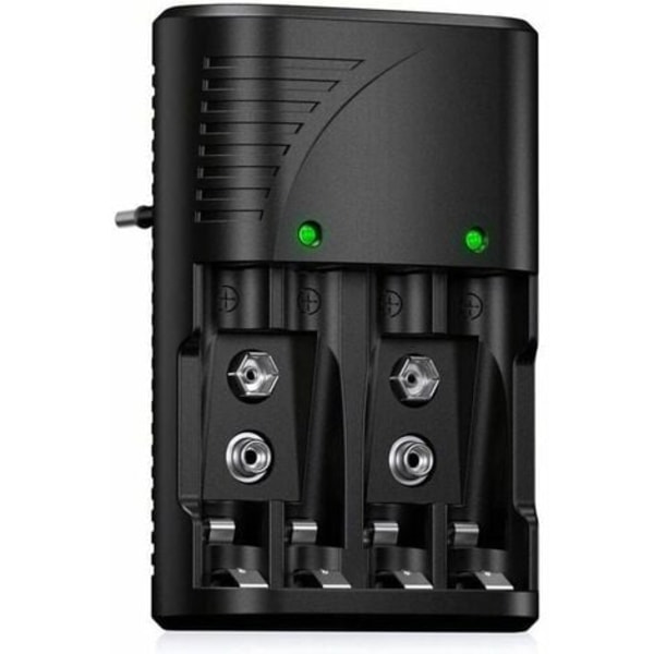 Universal AA/AAA/9V Batteriladdare, Snabbladdare för AA/AAA Ni-MH eller 9V Uppladdningsbara Batterier med LED-Indikator, 100-240V Spänning för Hela Världen