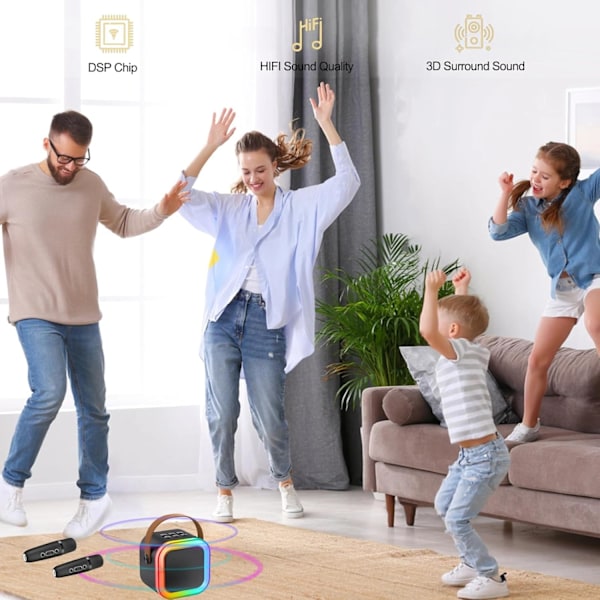 Mini Karaoke-maskin för barn och vuxna – Portabel Bluetooth-högtalare med 2 mikrofoner, barnmikrofoner