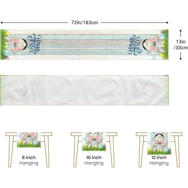 Bordlöpare Kanin Kanin Färgglada Ägg Träbräda Bondgård Heminredning för Kök Matplats Vårlöpare (33x183cm)