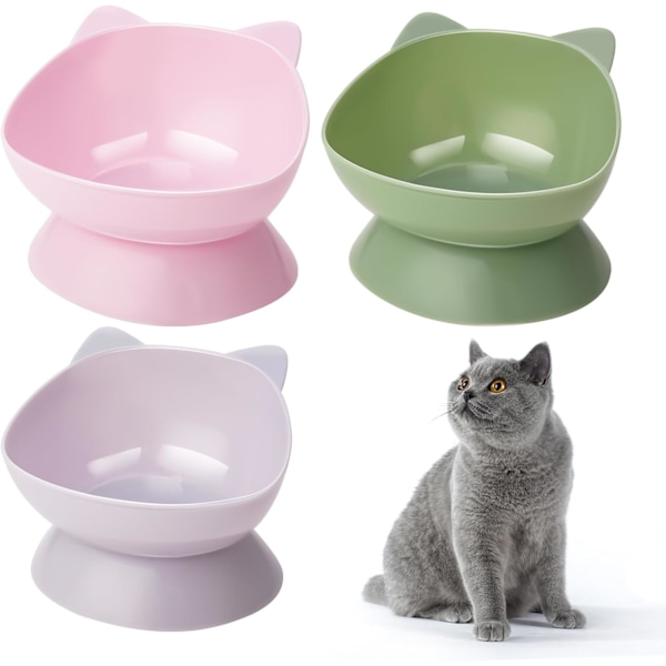 3 st Höjda Kattskålar Lutade Upphöjda Kattskålar Plast Kattskälar för Kattungar Tallrikar 15° Kattskälar Mat Vatten Skål