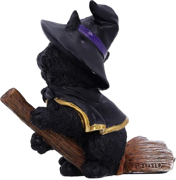 Lille Hekses Fortrolige Sorte Kat og Kost Figur, 10*6*11cm