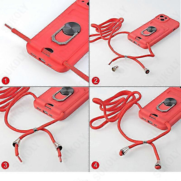 Crossbody-kotelo, yhteensopiva Samsung Galaxy S23 Ultran kanssa, pehmeä silikonisuojakuori rengaspidikkeellä ja korttipaikalla