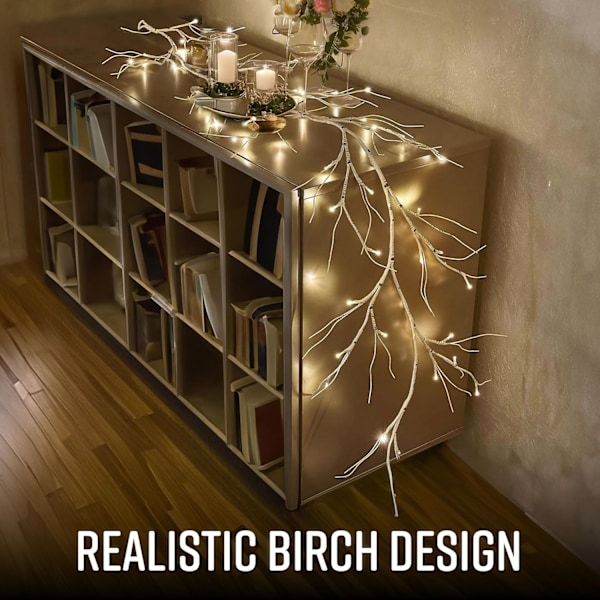 1,5 m Birk Julestang med 48 LED-lys | Batteridrevet Julepynt | Julebordspynt