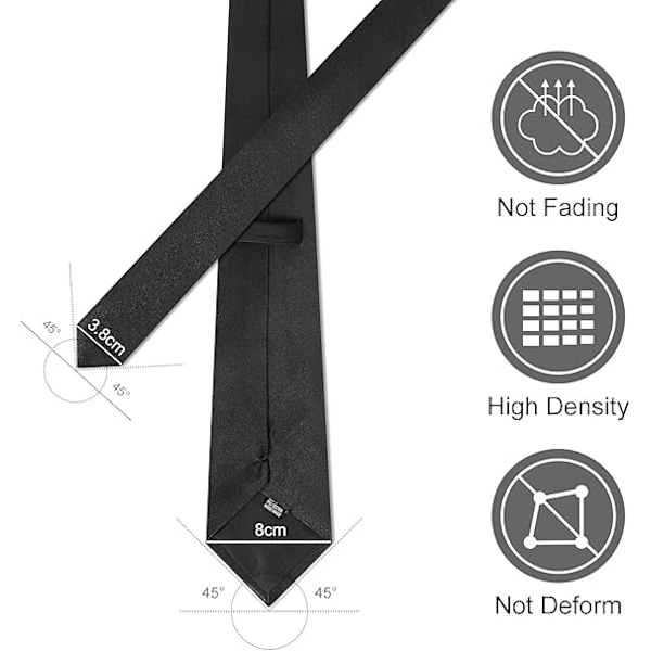 Håndlavet Herre Slips, 8CM Smal, Ensfarvet Slips til Bryllup Formel Forretnings Slips (sort)