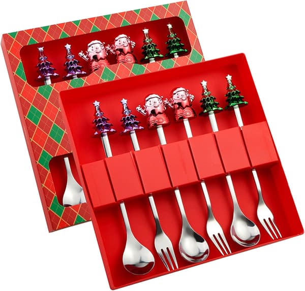 Julebestik, Rustfrit Stål Jule Ske Sæt, Julebordsservice, Jule Kaffeskeer, Dessert Skeer