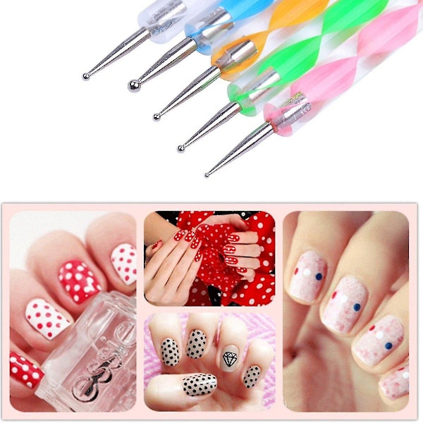 Dubbelsidig prickpenna för nagelkonst, strass, tips, manikyr, pedikyr, DIY-marmorering, prickpenna