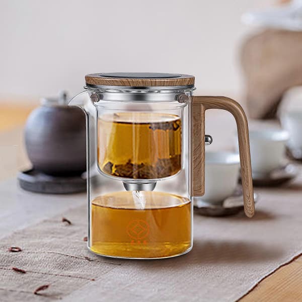 Stamlös Tekanna Latent Tesats Tevatten Separationskopp Glas Innerblåsa Magnetisk Sugning Flytande Kopp 600ml