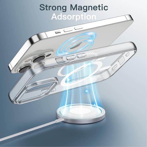 Magnetisk etui til iPhone 14 Pro, gennemsigtig | Kompatibel med MagSafe, stødsikkert bumper-etui, ridsefast