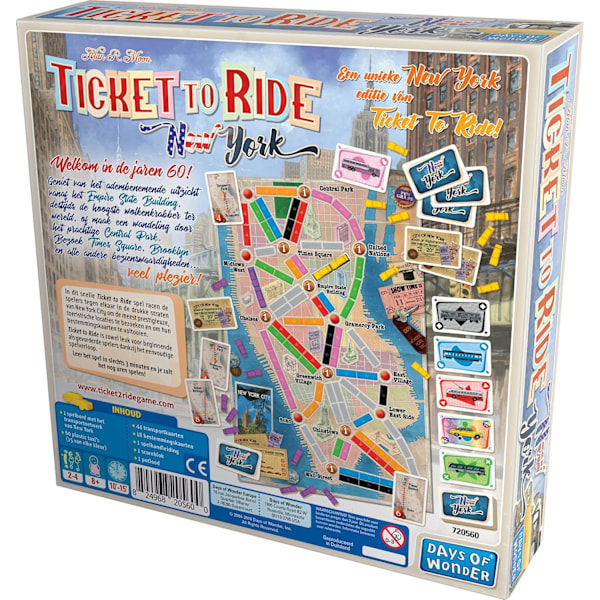 Days of Wonder Ticket to Ride New York -lautapeli, 8+, keskimääräinen peliaika 10–15 minuuttia, monivärinen, 2–4 pelaajalle