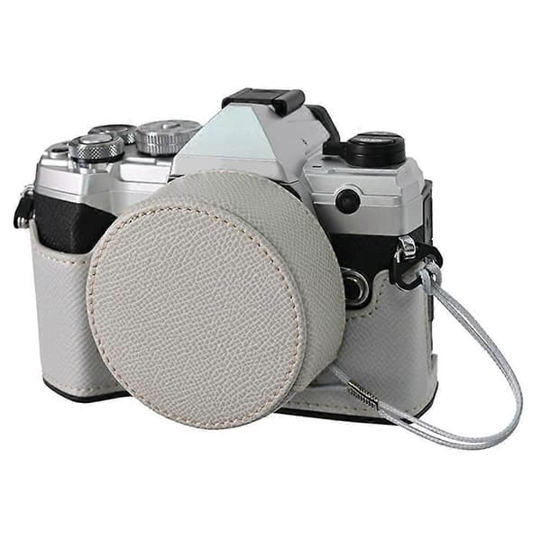 Til Olympus OM-5 Kamerataske Halvt Indpakket Læderbunddæksel med Objektivdæksel - Grå