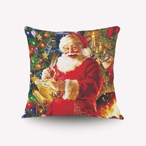 Jul Flanell Kuddfodral Julgran Tomte Tecknad Kudde Ryggstöd 8a
