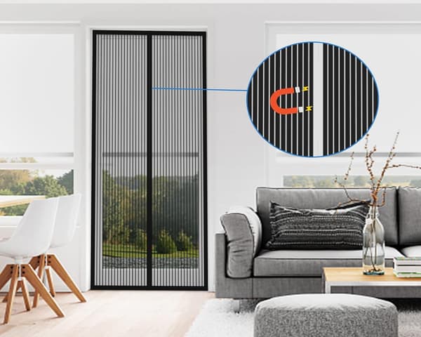 Fluenetdøre, Myggeskærme, Insektnet til Døre, Magnetisk Fluenet til Dobbeltdøre Black 80*215CM