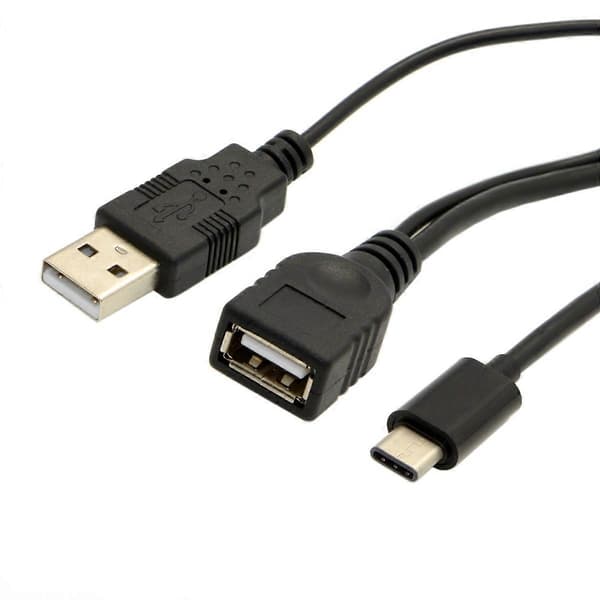 USB 3.1 Type-C til USB 2.0 Hunn OTG Datakabel med Ekstra Strøm - Svart