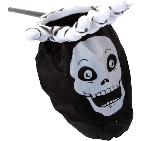 Karkki vai kepponen -kassi - Karkkikassi tikulla, saaliskassi, Halloween-kassi, pääkallokuvio, Halloween-asusteet, pelottavat juhlatarvikkeet