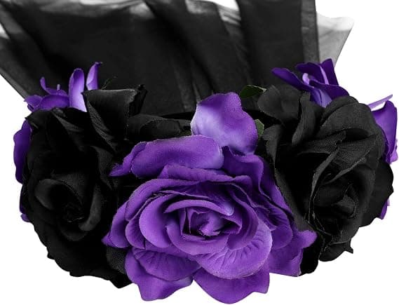 Halloween-hårbånd, brudehodeplagg, slør, blomsterkrone, rosa hårbånd med slør, gotisk zombiehodeplagg