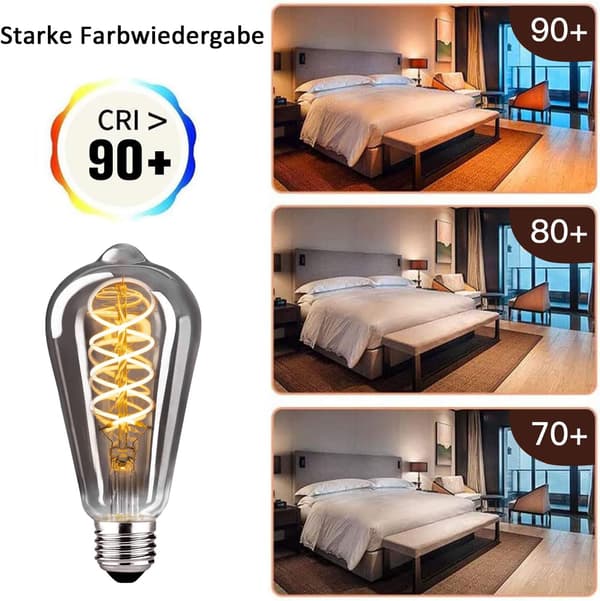 Lumière Vintage Dimbar 6W LED ST64 Varmvit 2700K 360lm E27 - Edison Stil - 4-pack - Grå [Energiklass E]