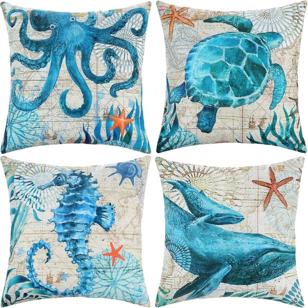 Pudebetræk 45x45 cm, Moderne Pudebetræk Sæt af 4 Elegante Dekorative Pudebetræk til Sofa Bil Seng Stole (Undervandsdyr)
