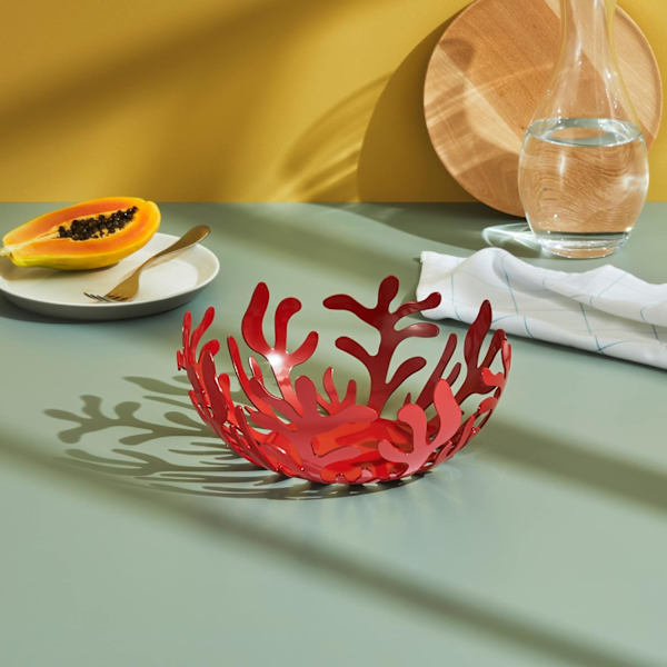 Fruktskål i stålfärg med röd epoxiharts, 25 cm