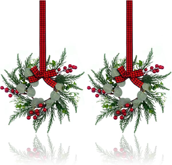 2 st julkransar, 10 tum Mini kransar för köksskåp, julkrans för dörr, liten julkrans