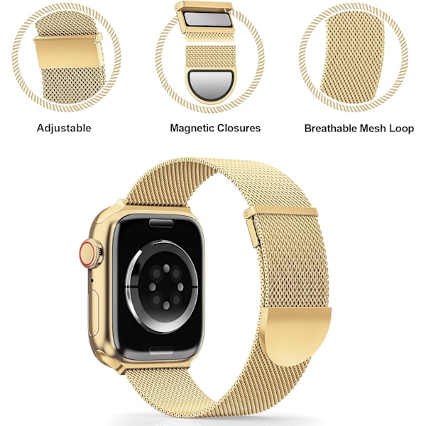Opgraderet rem kompatibel med Apple Watch 38mm 40mm 41mm, Magnetisk justerbar rem til iWatch Series 9 8 7 6 5 4 3 2 1 SE, Guld