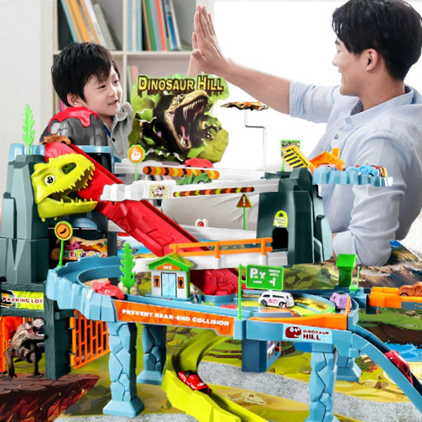 Dinosaur Elektrisk Spor Legetøjs Sæt med Vulkan Spray - Perfekt Gave til Børn, 3+ år