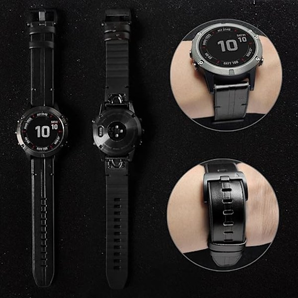 Til Garmin Fenix 7/Fenix 6/Fenix 5/EPIX 2 Urrem, Quick Fit 22mm Blødt Ægte Læder med Svedtæt Silikone Armbåndsrem