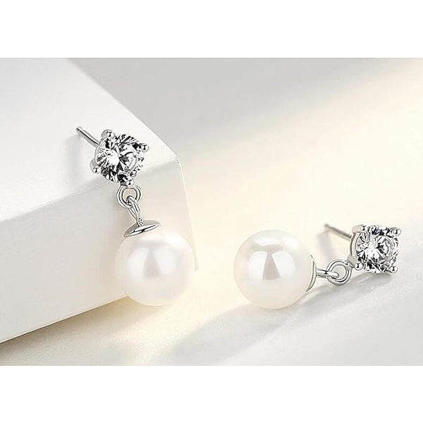 925 Sterling Silver Pärlörhängen för Kvinnor, med Österrikiska Kristaller Diamant Stud Pärla Drop Örhängen