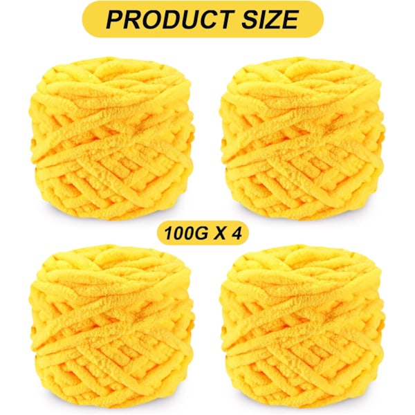 Neulelanka 4 x 100g Monivärinen Neulelanka Virkkaukseen, Pehmeä Paksu Lanka, Keltainen
