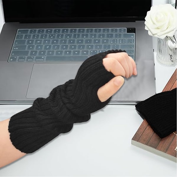 1 Par Japanska Vintervantar för Kvinnor, Fingervantar med Spets, Långa Varma Handvantar med Handledsband